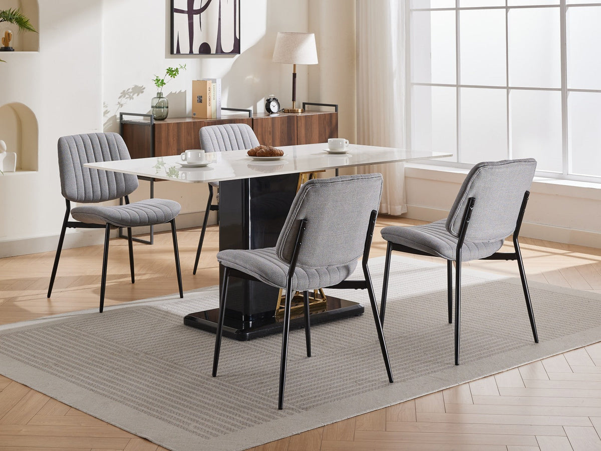 Linen Dining Chair Set, Retro Gray Curved Backrest
