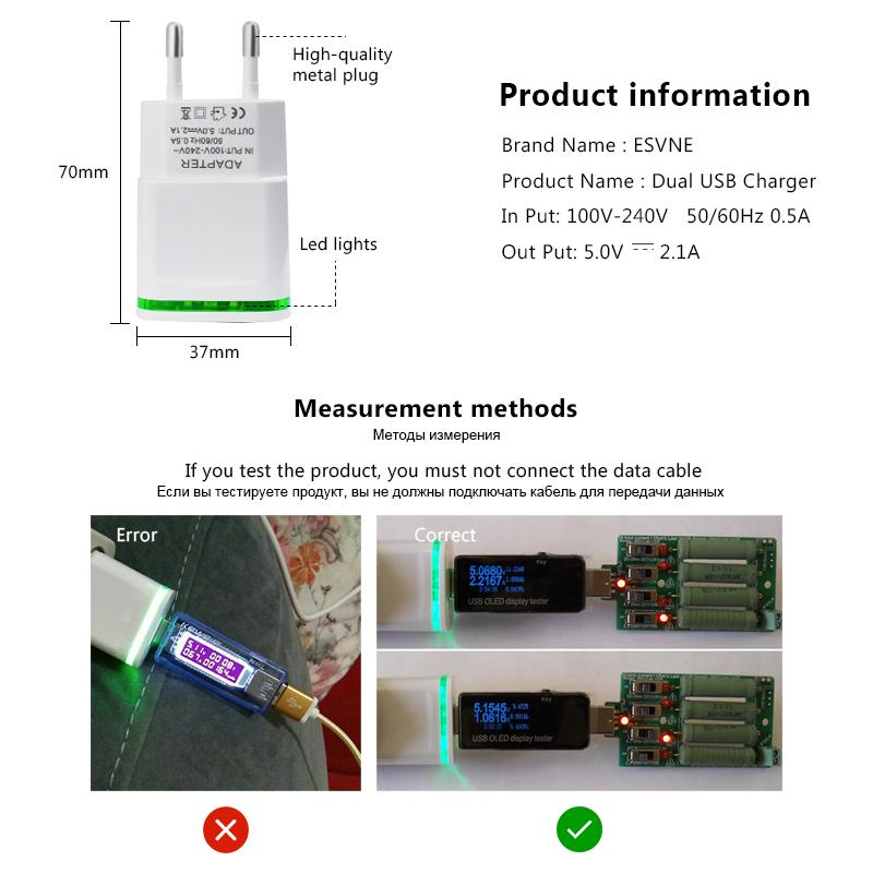 Dual USB Wall Charger with LED Light 2.1A