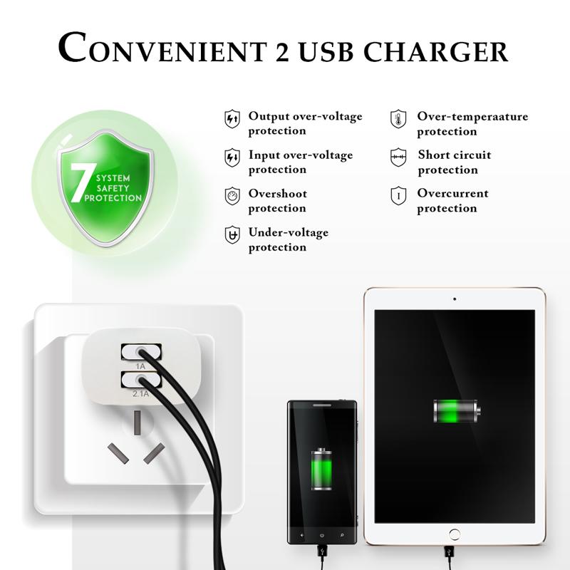 Dual USB Wall Charger with LED Light 2.1A