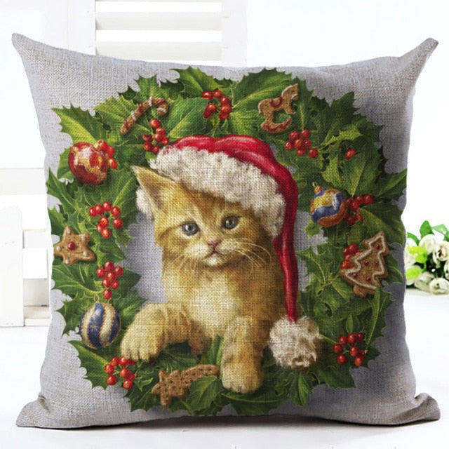 Christmas Cat & Dog Pillow Cover – Festive Sofa Decor