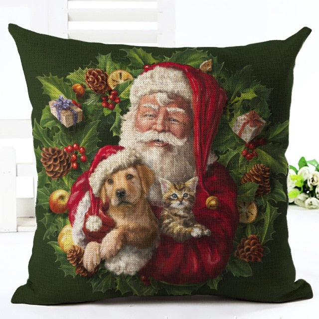 Christmas Cat & Dog Pillow Cover – Festive Sofa Decor