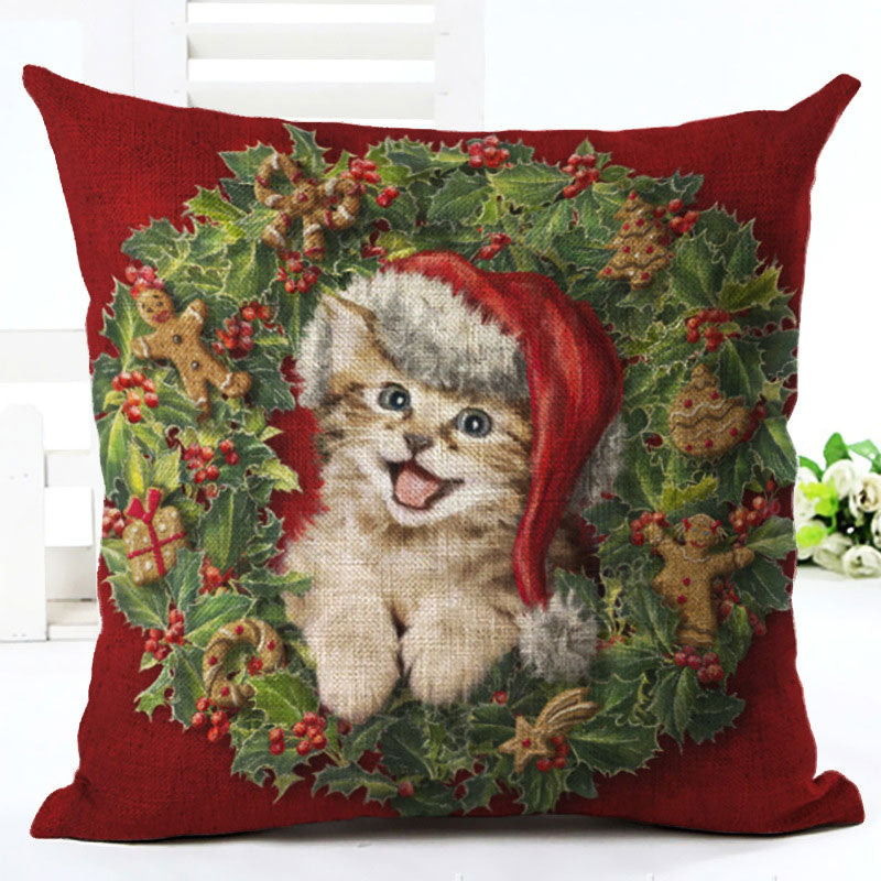 Christmas Cat & Dog Pillow Cover – Festive Sofa Decor