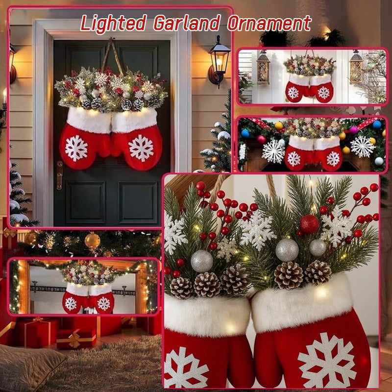 Christmas Garland with Lights and Stockings for Doors