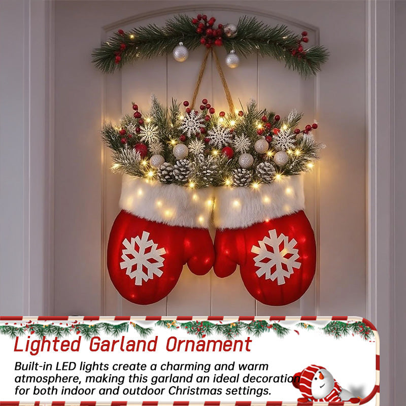 Christmas Garland with Lights and Stockings for Doors
