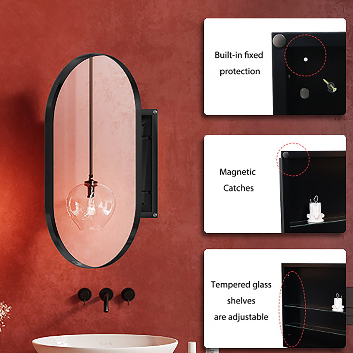 Oval Recessed Medicine Cabinet With Adjustable Shelves