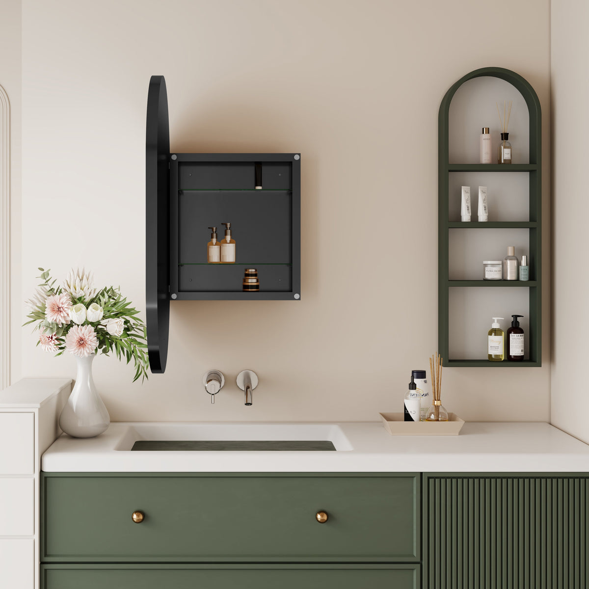 Oval Recessed Medicine Cabinet With Adjustable Shelves