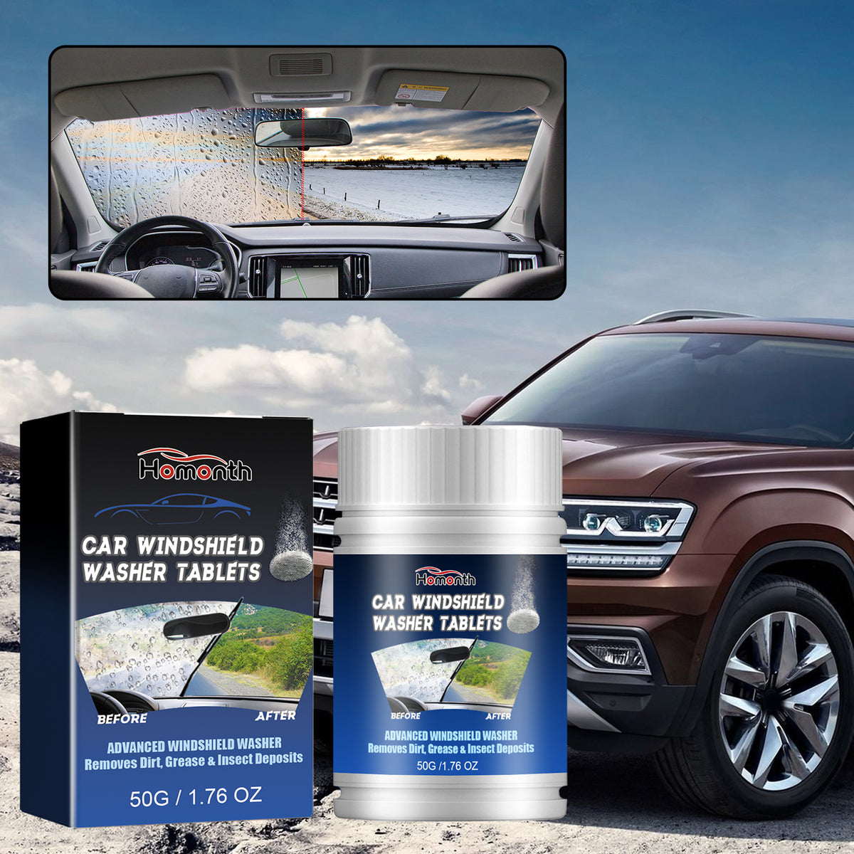 Windshield Washer Cleaning Tablets for Clearer Glass