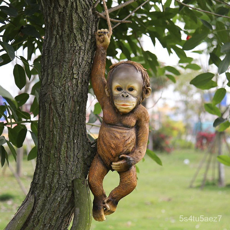 Resin Monkey Garden Statue for Tree and Fence Decor