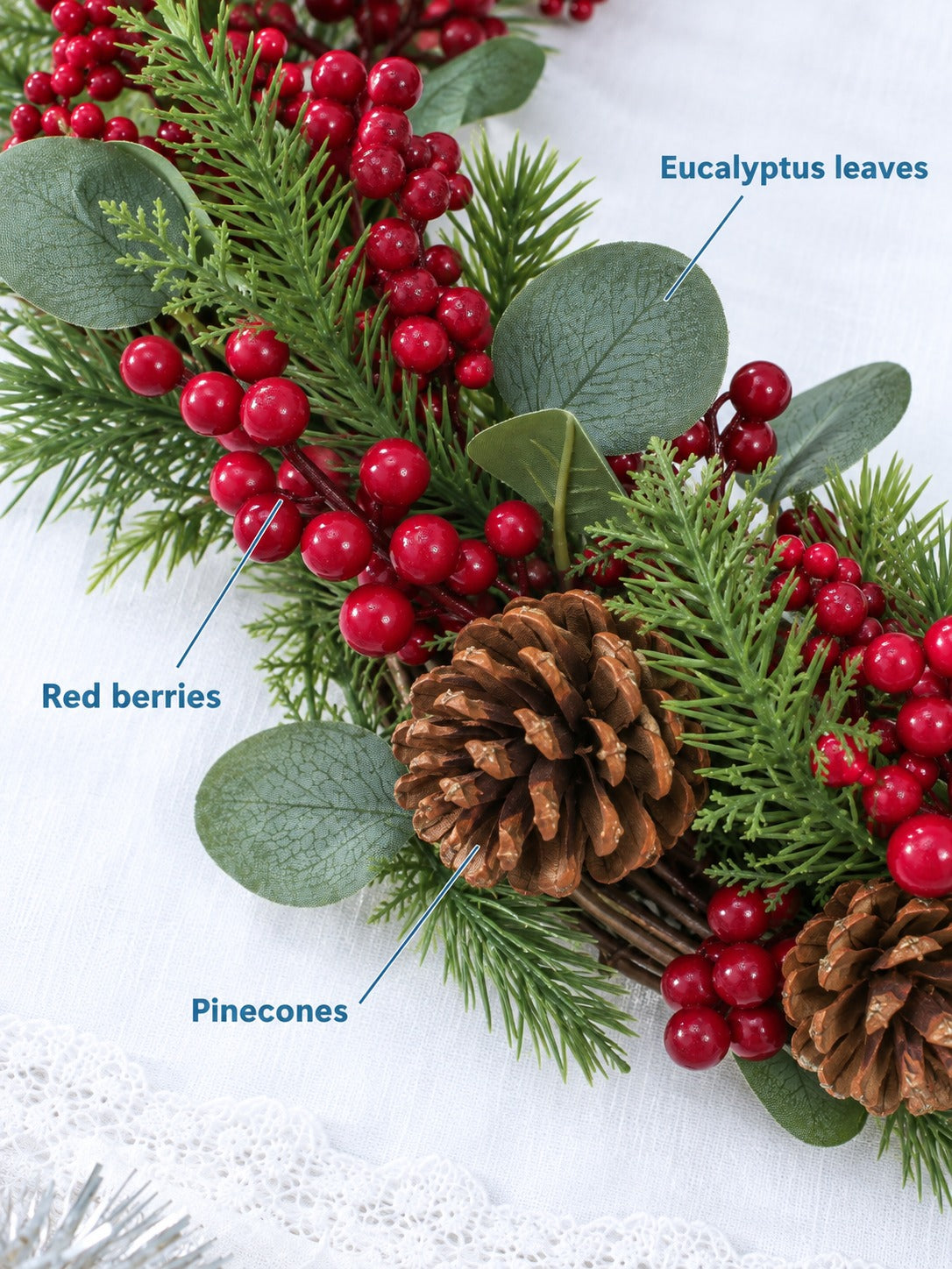 22 Inch Berry Pinecone Wreath for Front Door Holidays