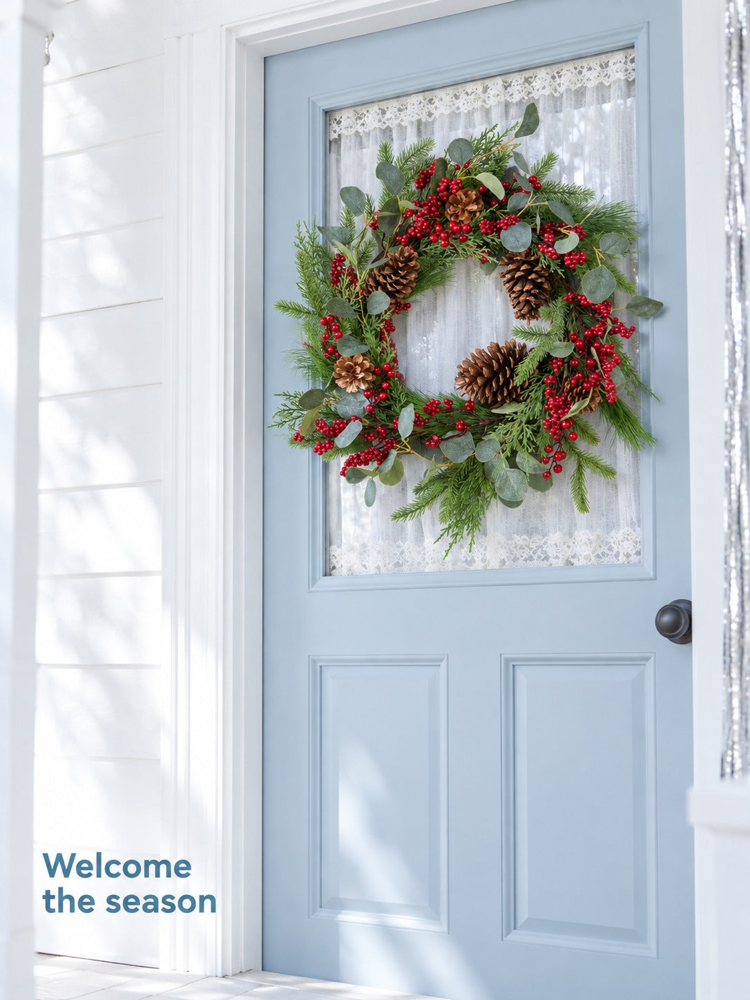 22 Inch Berry Pinecone Wreath for Front Door Holidays