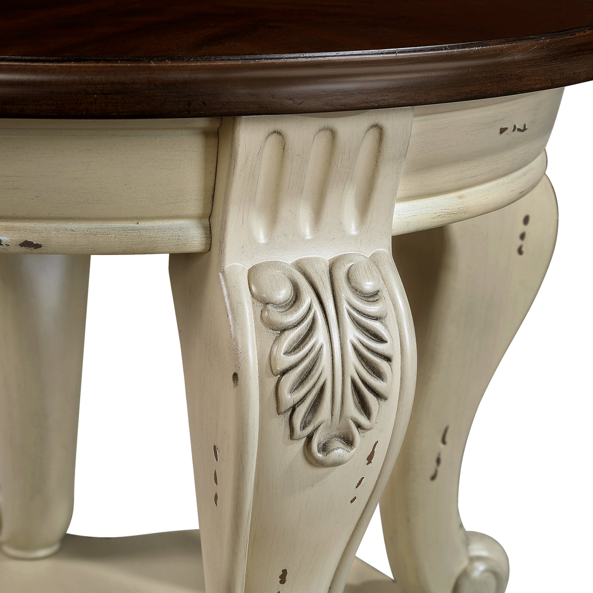 Solid Wood Round Side Table with Shelf and Cherry Top