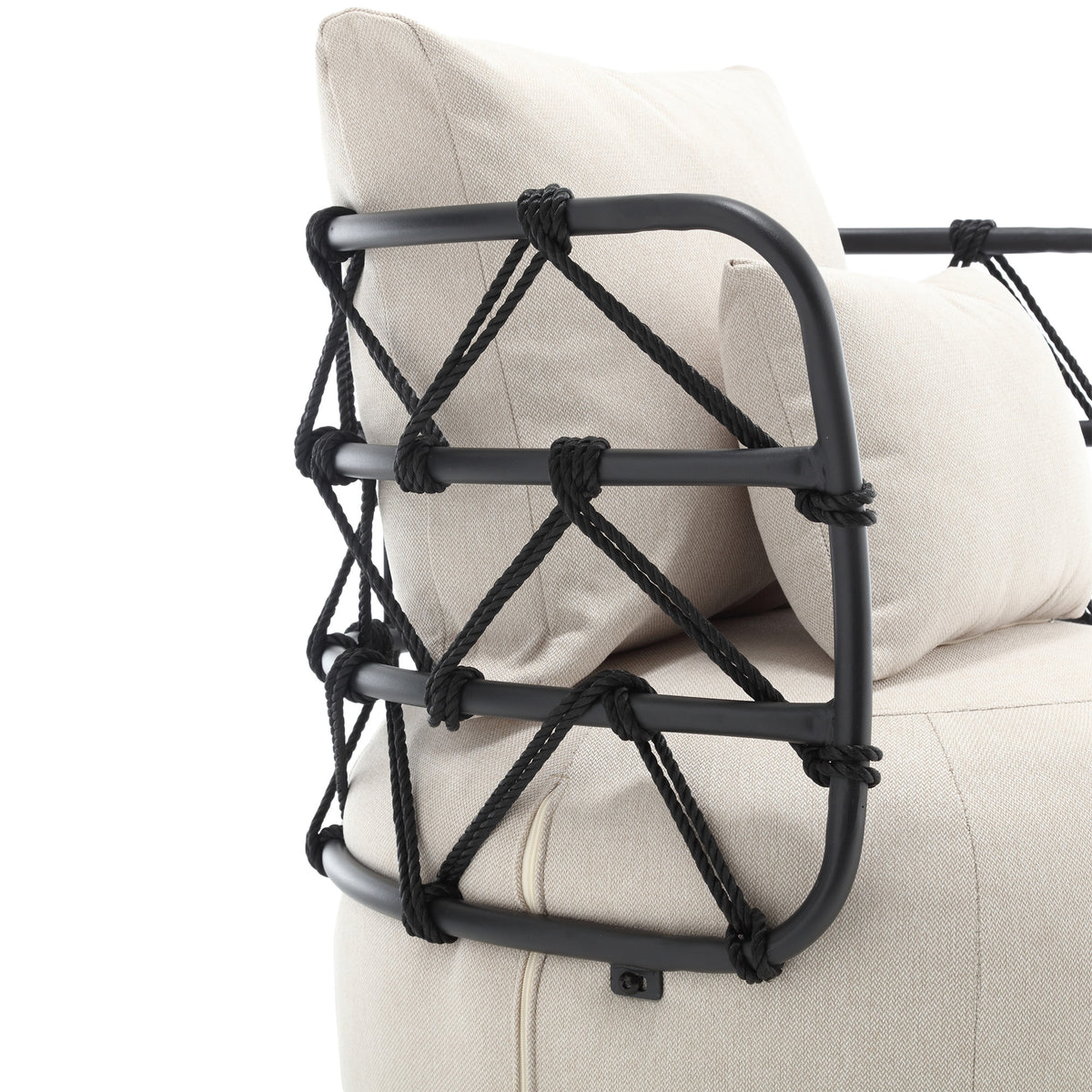 Tufted Linen Swivel Accent Chair with Rope Metal Frame