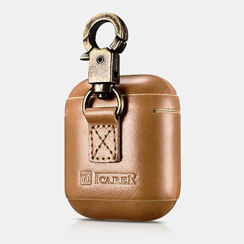 Leather AirPods Case Cover with Antique Brass Keyring Clip