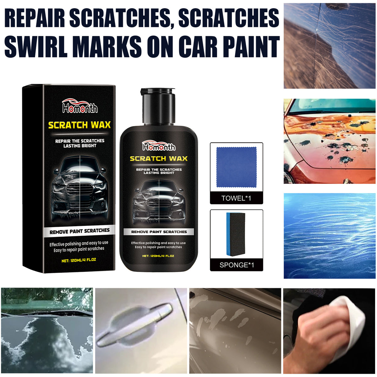 Car Scratch Repair Wax for Surface Paint Marks, 120ml