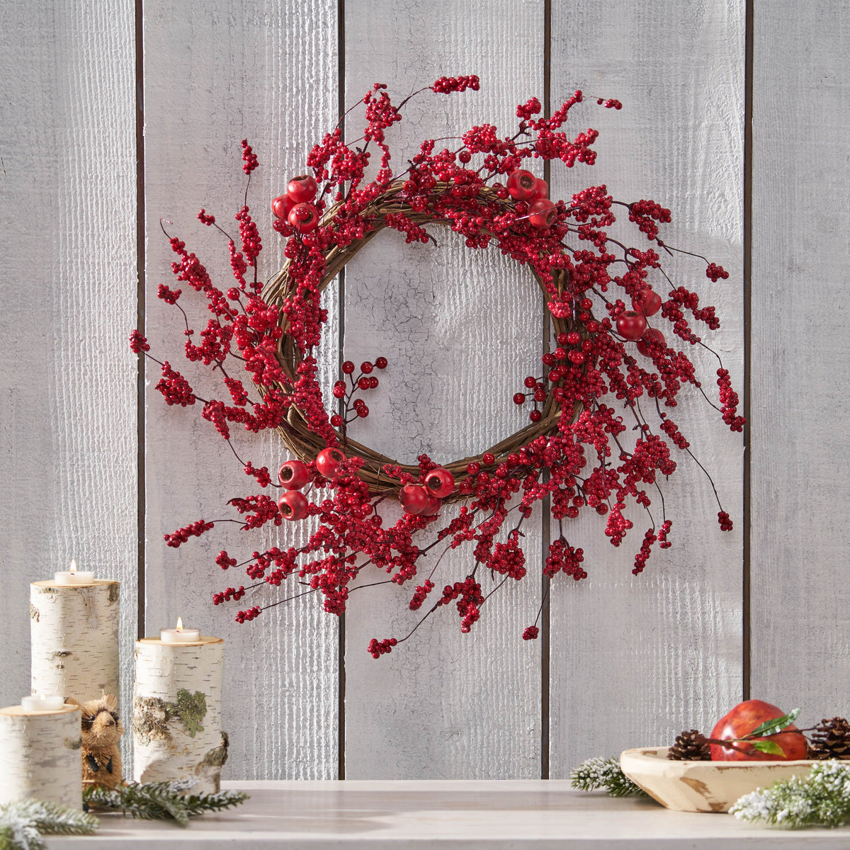 Mixed Berry Wreath 23.5-Inch Festive Holiday Door Decor