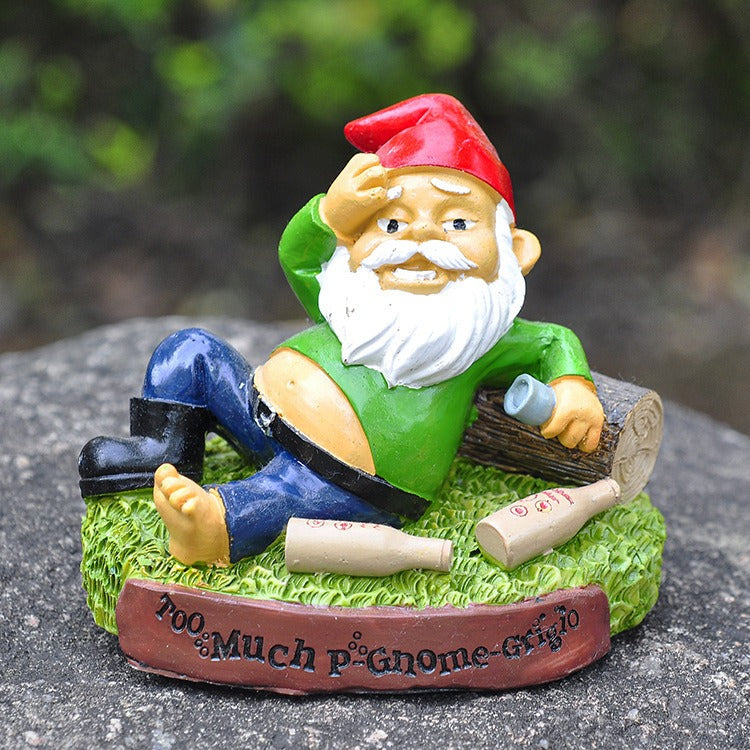 Funny Reclining Gnome Statue for Garden and Wine Lovers