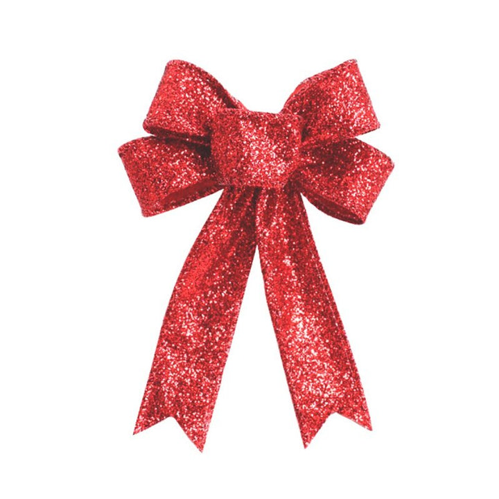 Christmas Ribbon Bow — Large Red Glitter Tree Decoration