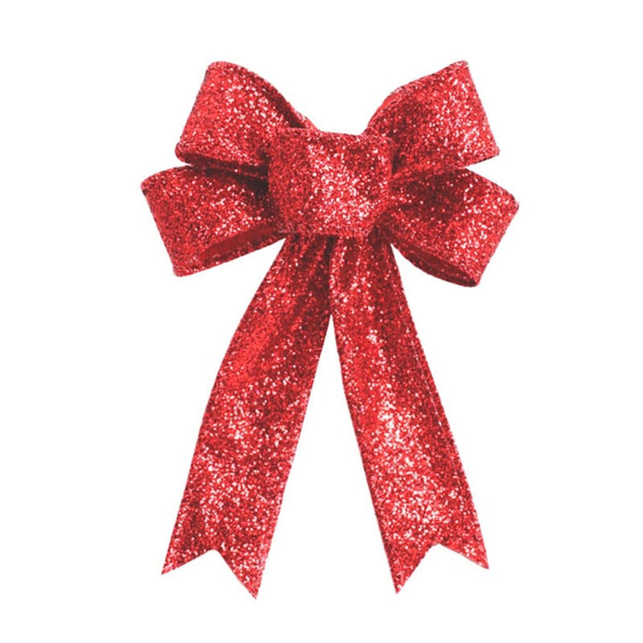 Christmas Ribbon Bow — Large Red Glitter Tree Decoration
