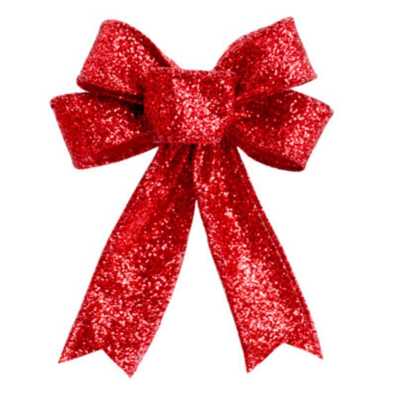Christmas Ribbon Bow — Large Red Glitter Tree Decoration