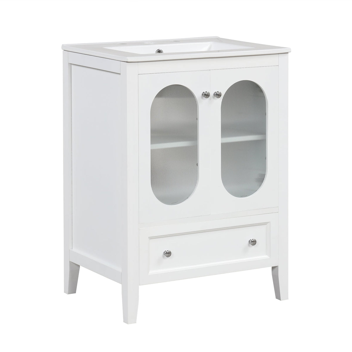 24 Inch Bathroom Vanity with Sink and Fluted Glass Doors