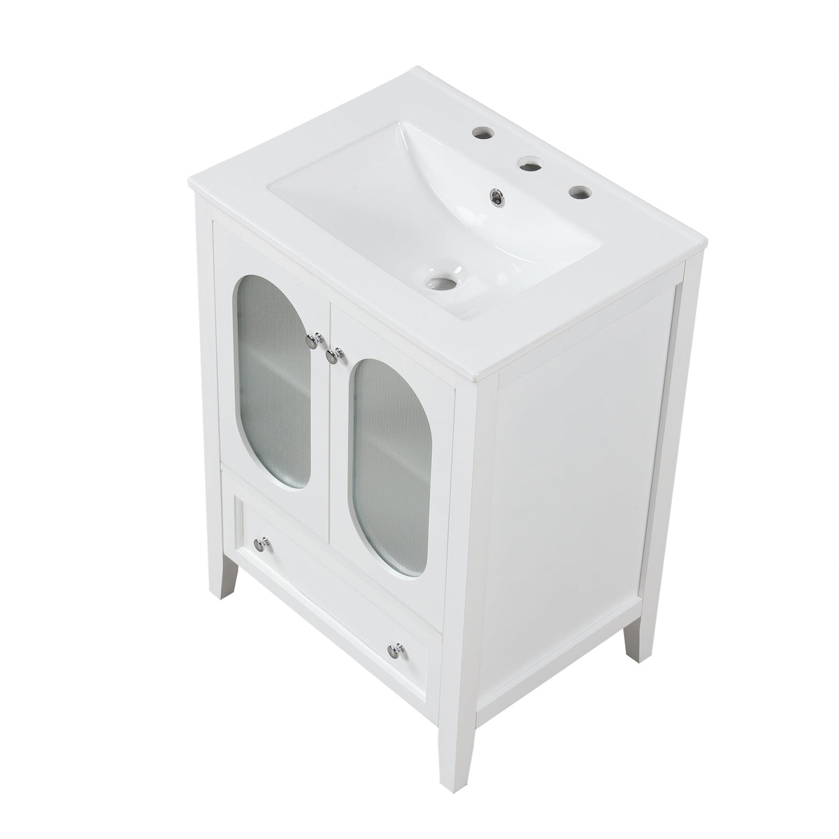 24 Inch Bathroom Vanity with Sink and Fluted Glass Doors