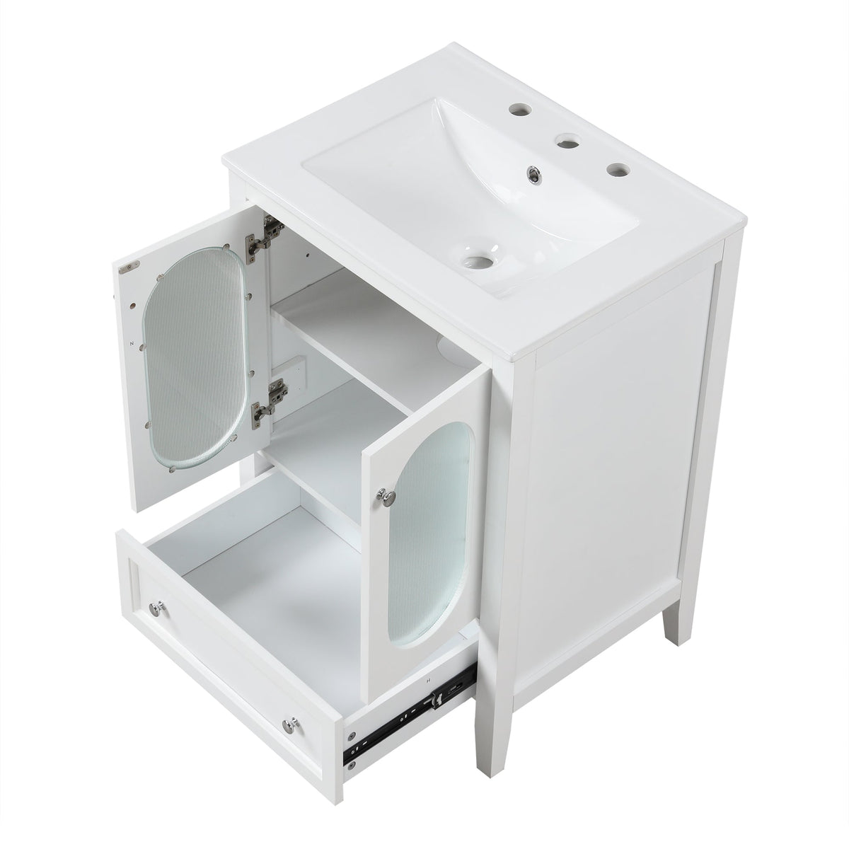 24 Inch Bathroom Vanity with Sink and Fluted Glass Doors