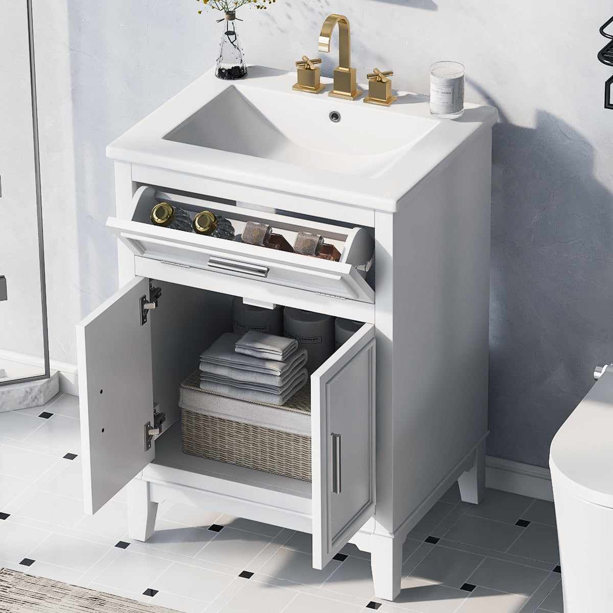 24 Inch Bathroom Vanity with Sink and Tip-Out Drawer