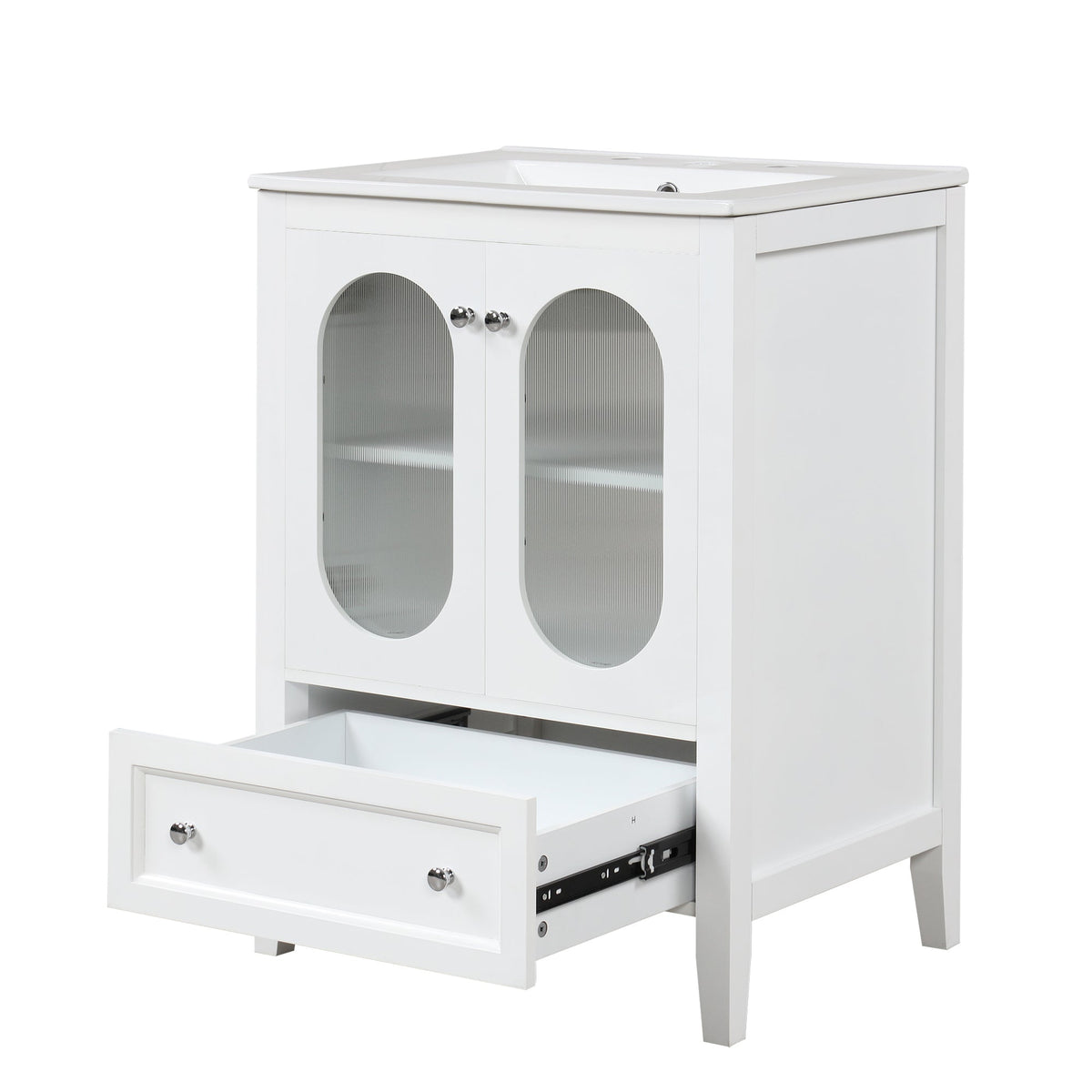 24 Inch Bathroom Vanity with Sink and Fluted Glass Doors