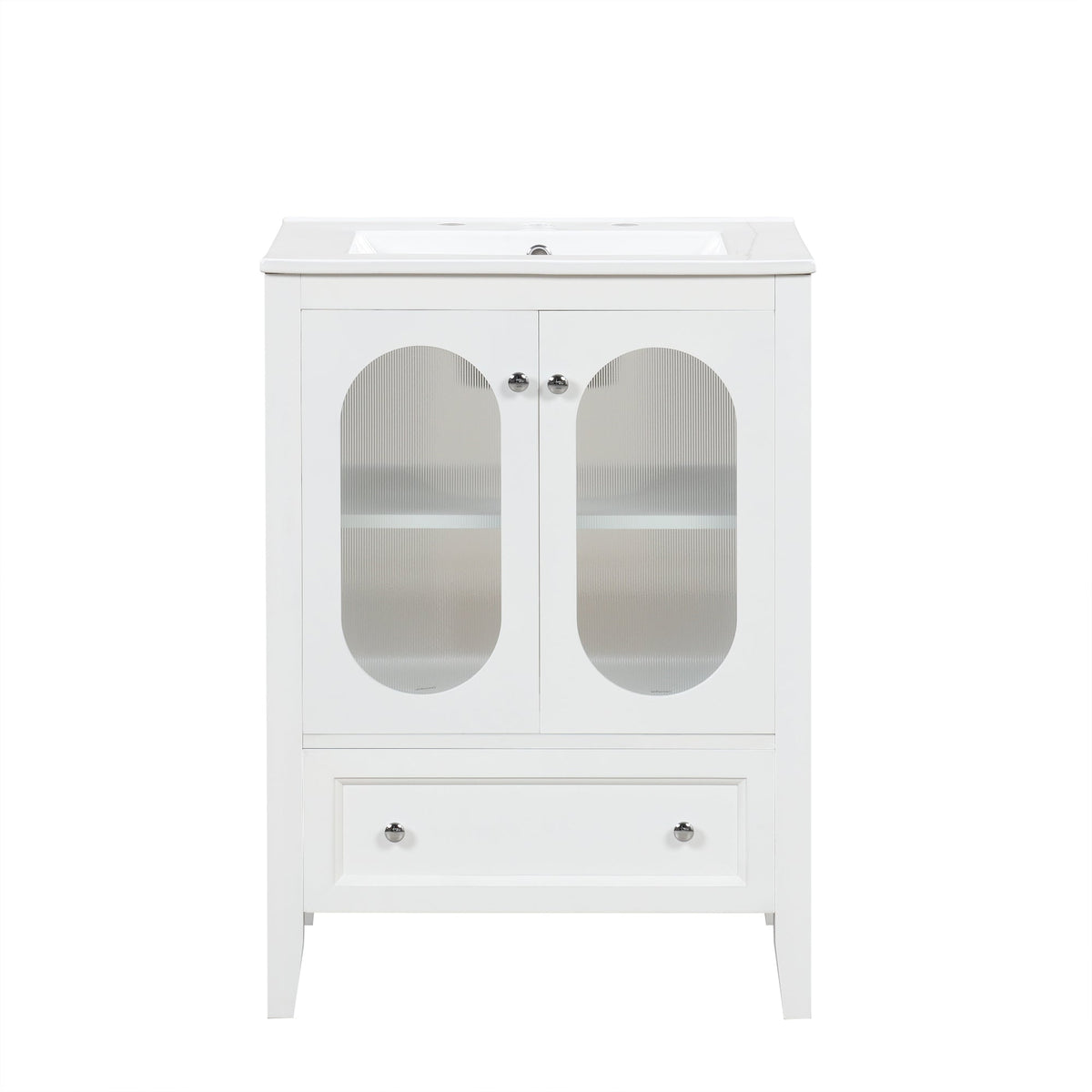 24 Inch Bathroom Vanity with Sink and Fluted Glass Doors