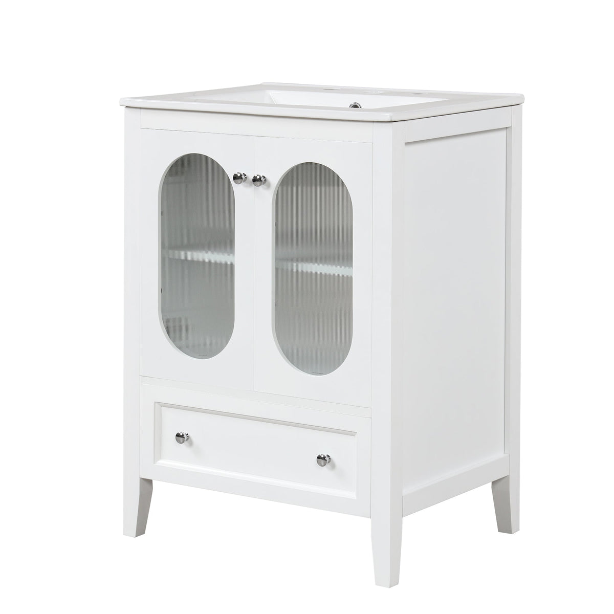 24 Inch Bathroom Vanity with Sink and Fluted Glass Doors