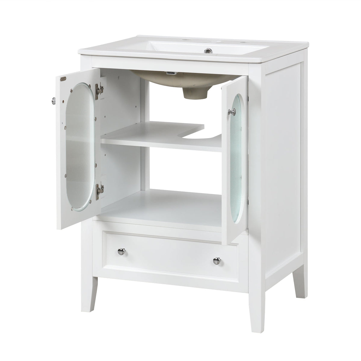 24 Inch Bathroom Vanity with Sink and Fluted Glass Doors