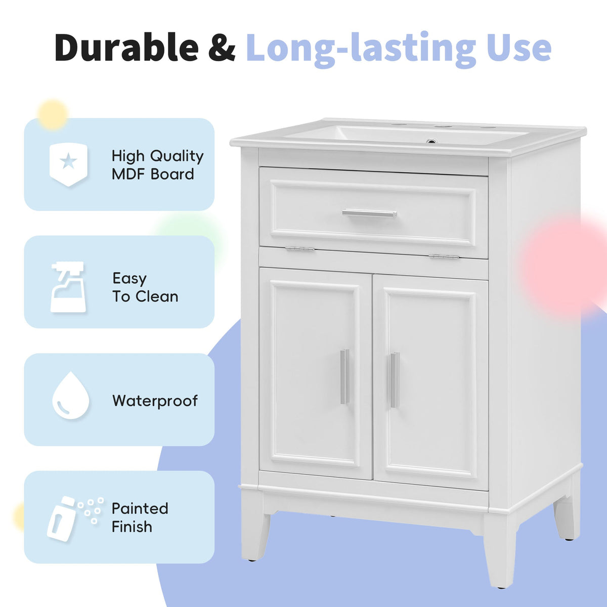 24 Inch Bathroom Vanity with Sink and Tip-Out Drawer