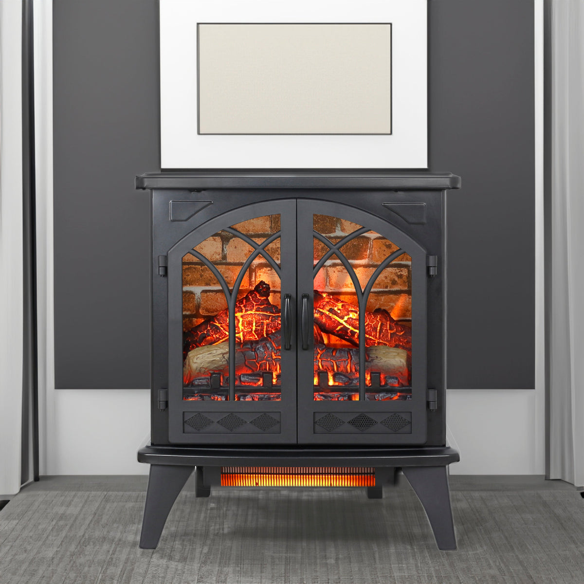 24 Inch 3D Electric Fireplace Stove with Infrared Heat
