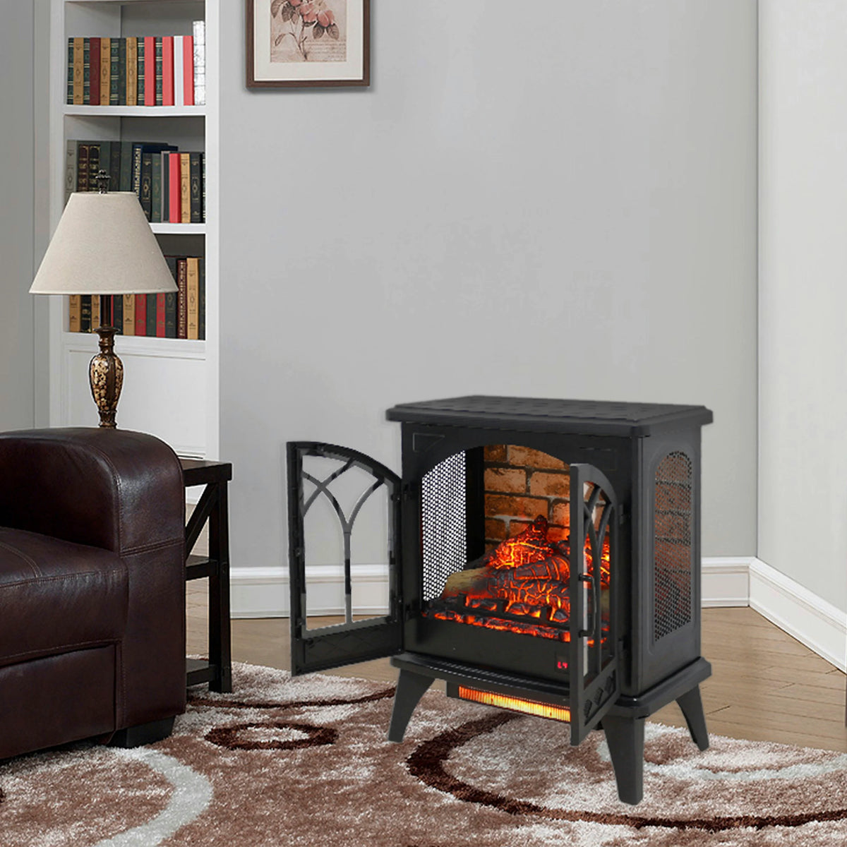 24 Inch 3D Electric Fireplace Stove with Infrared Heat