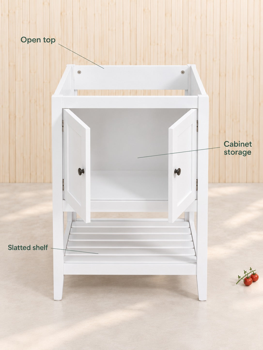 24 Inch Bathroom Vanity Base With Doors and Open Shelf