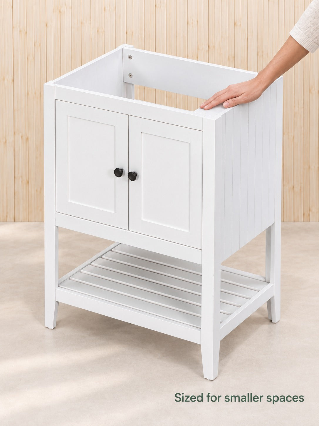 24 Inch Bathroom Vanity Base With Doors and Open Shelf