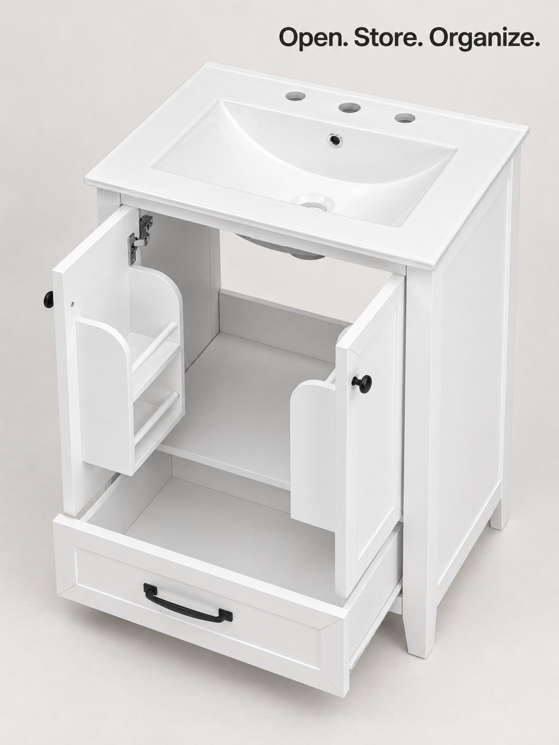 24 Inch White Bathroom Vanity with Sink and Drawer