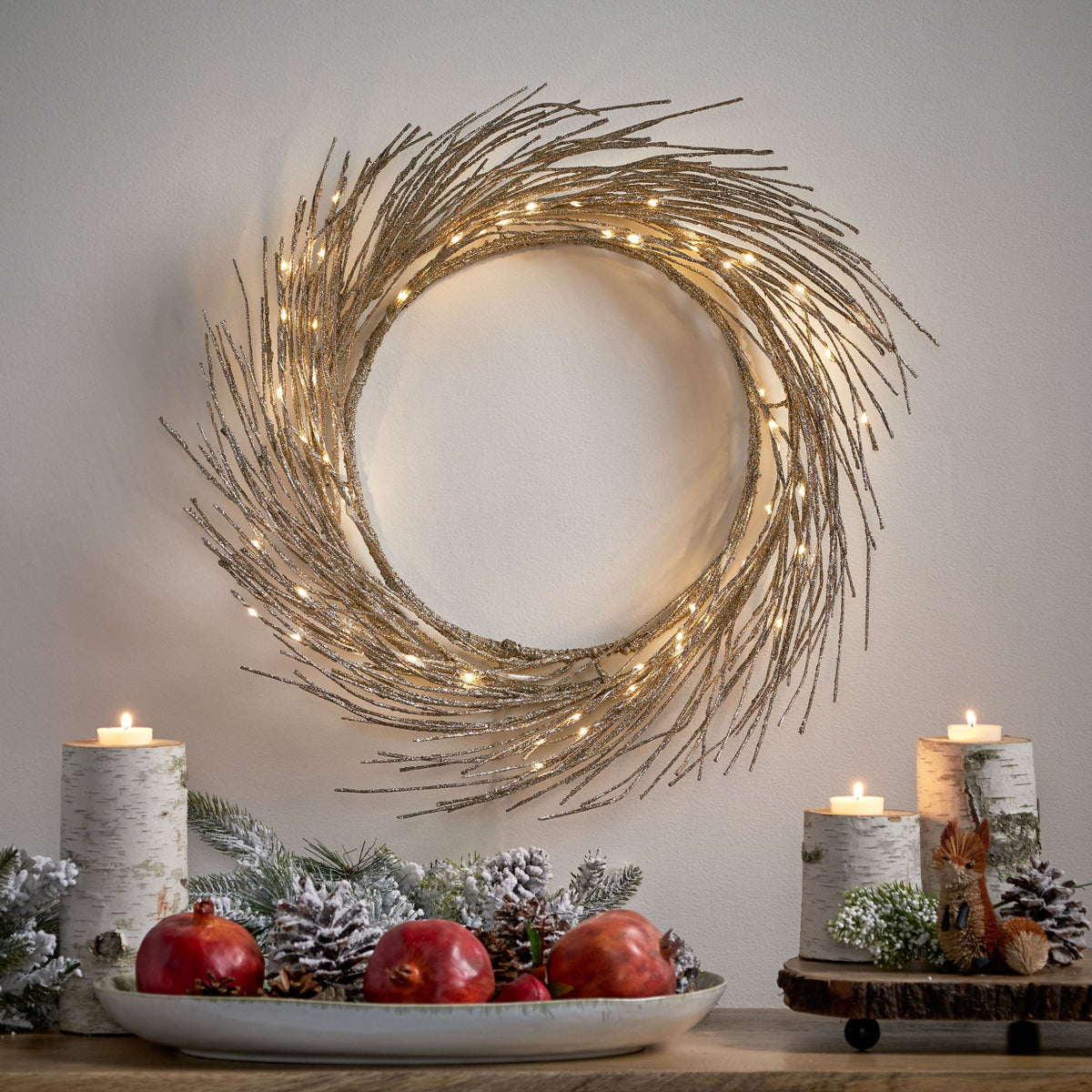 24-Inch Paper Wreath With Warm LED Holiday Glow Decor