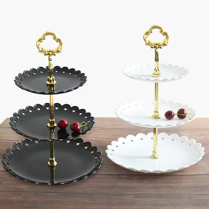 Three-Tier Round Dessert Stand with Lace-Edge Plates