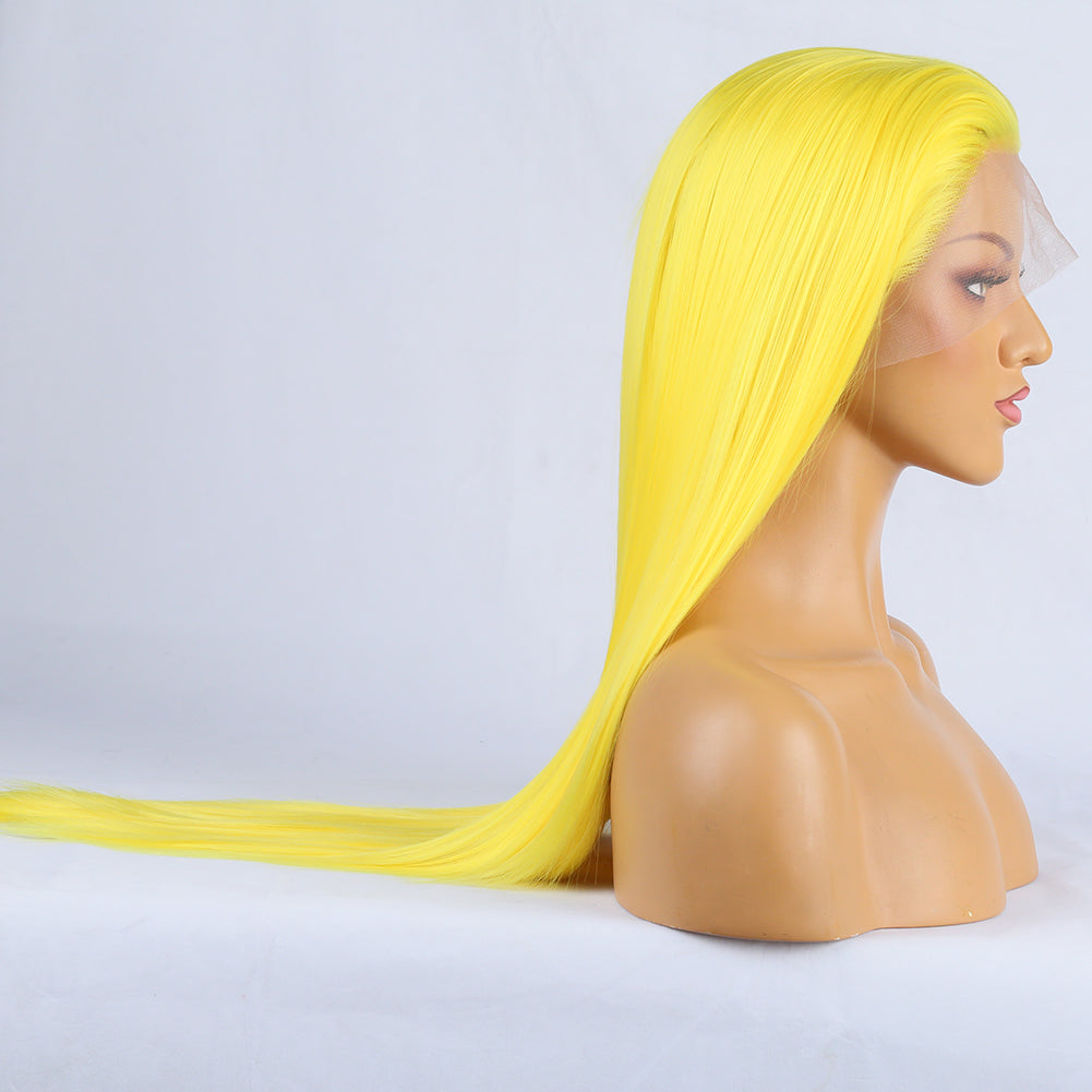 Yellow Lace Front Wig with Long Straight Bangs Hair