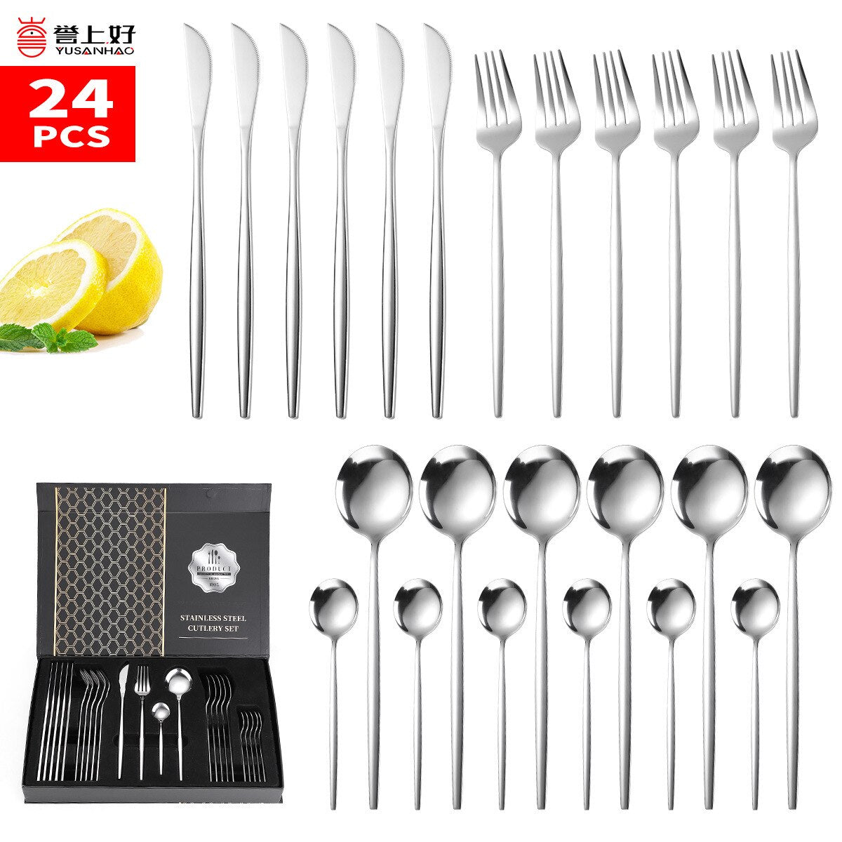 24-Piece Stainless Steel Flatware Set for 6 Place Settings