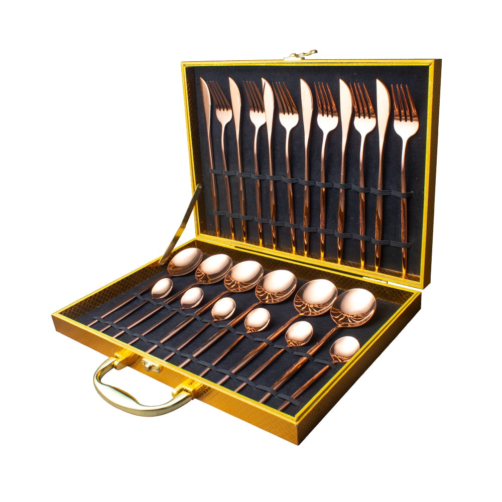 24-Piece Gold Stainless Steel Flatware Set with Gift Box