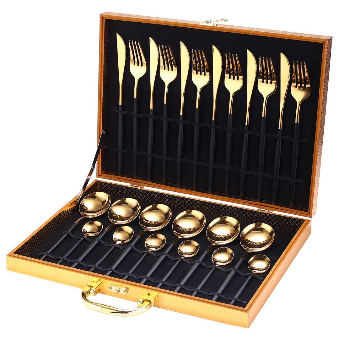 24-Piece Gold Stainless Steel Flatware Set with Gift Box