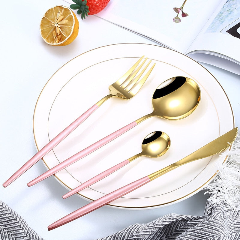 24-Piece Gold Stainless Steel Flatware Set with Gift Box