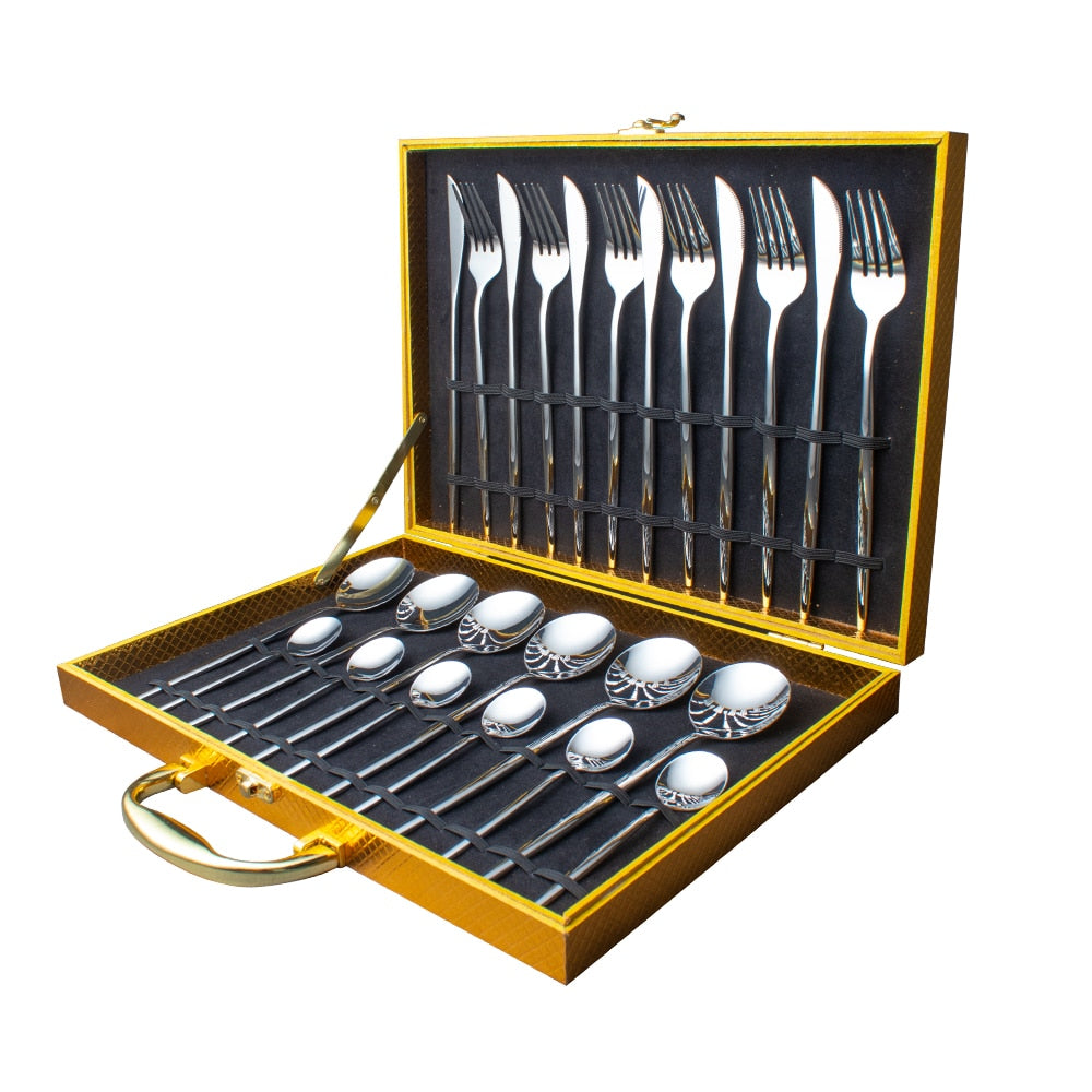 24-Piece Gold Stainless Steel Flatware Set with Gift Box