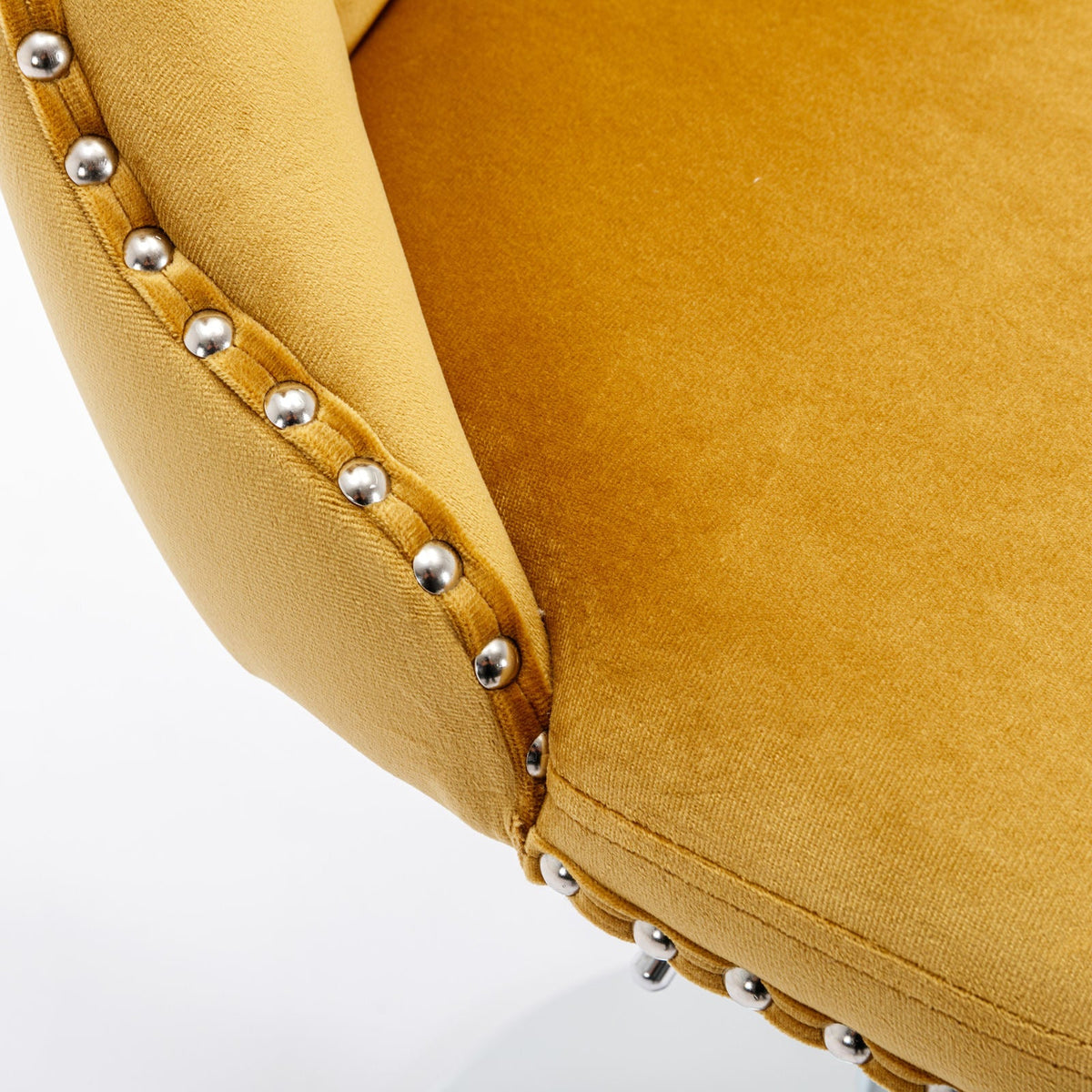 Tufted Gold Velvet Bar Stools, Adjustable Chrome Base