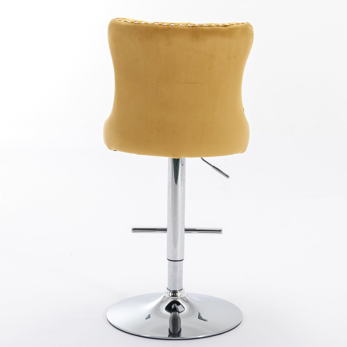 Tufted Gold Velvet Bar Stools, Adjustable Chrome Base