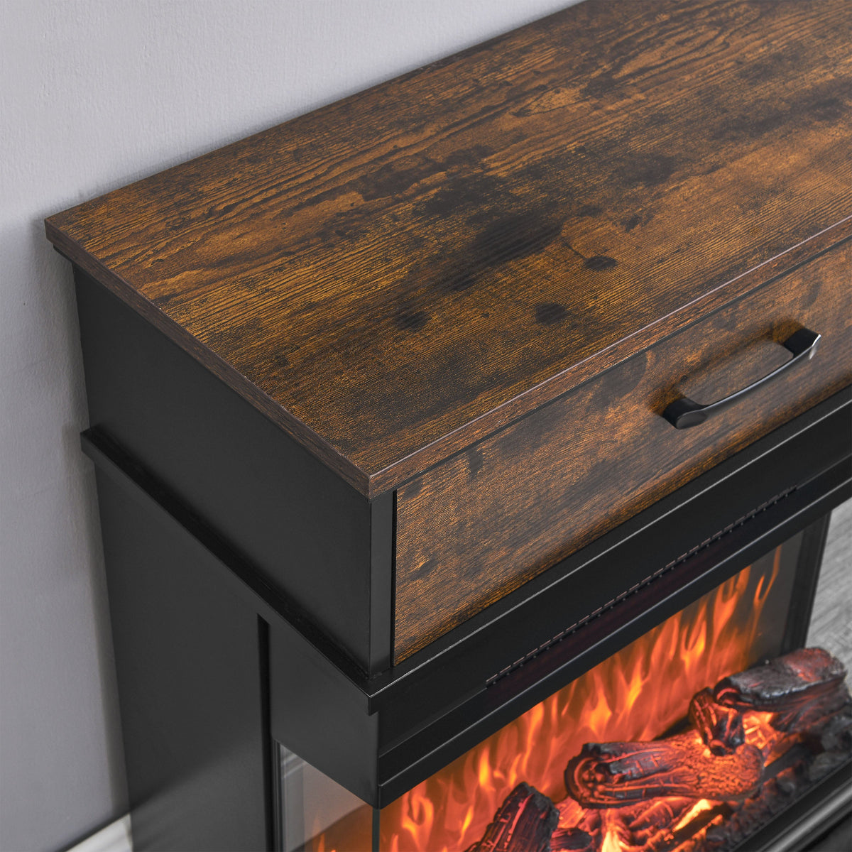 25 Inch Side Table Electric Fireplace with 3-Sided Glass