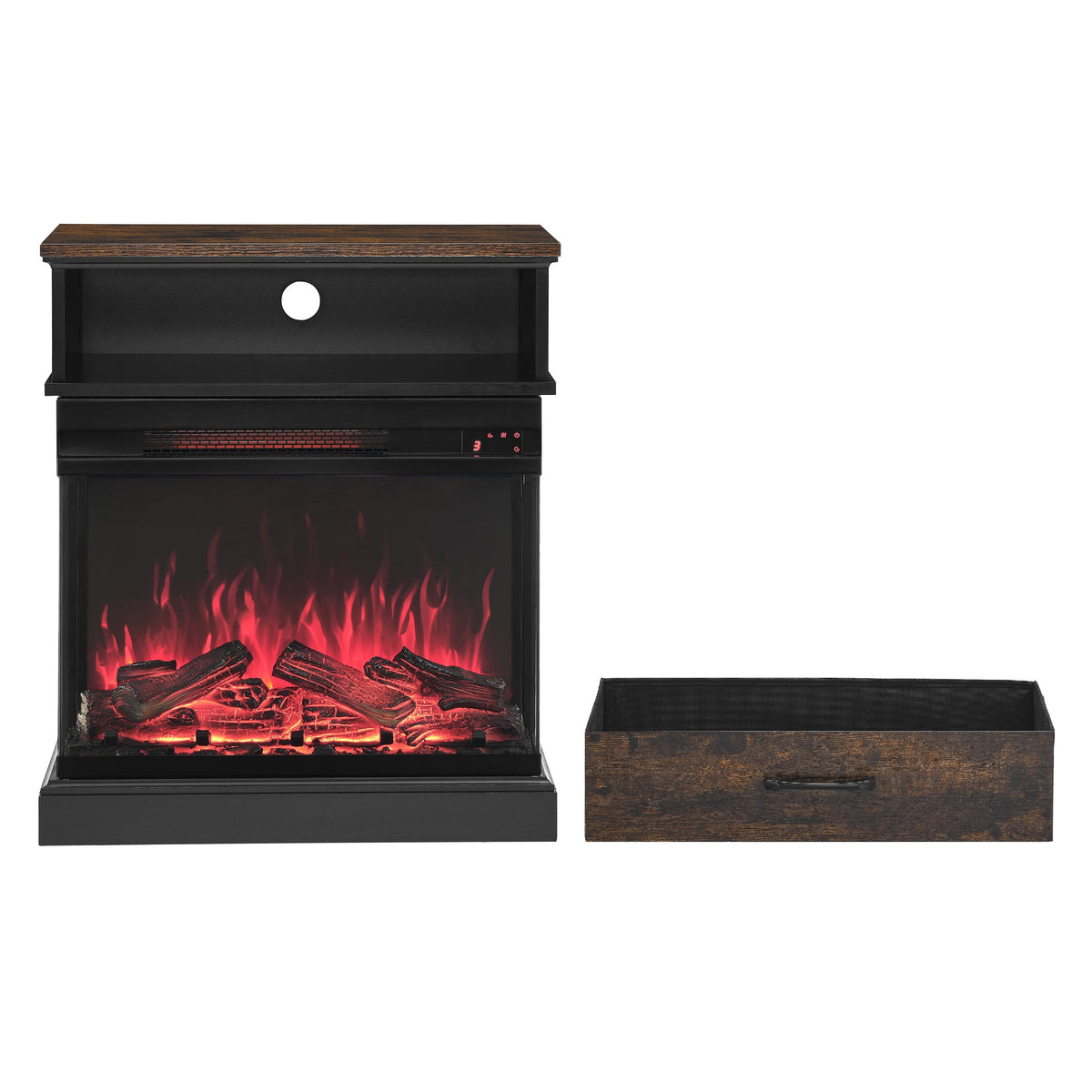 25 Inch Side Table Electric Fireplace with 3-Sided Glass