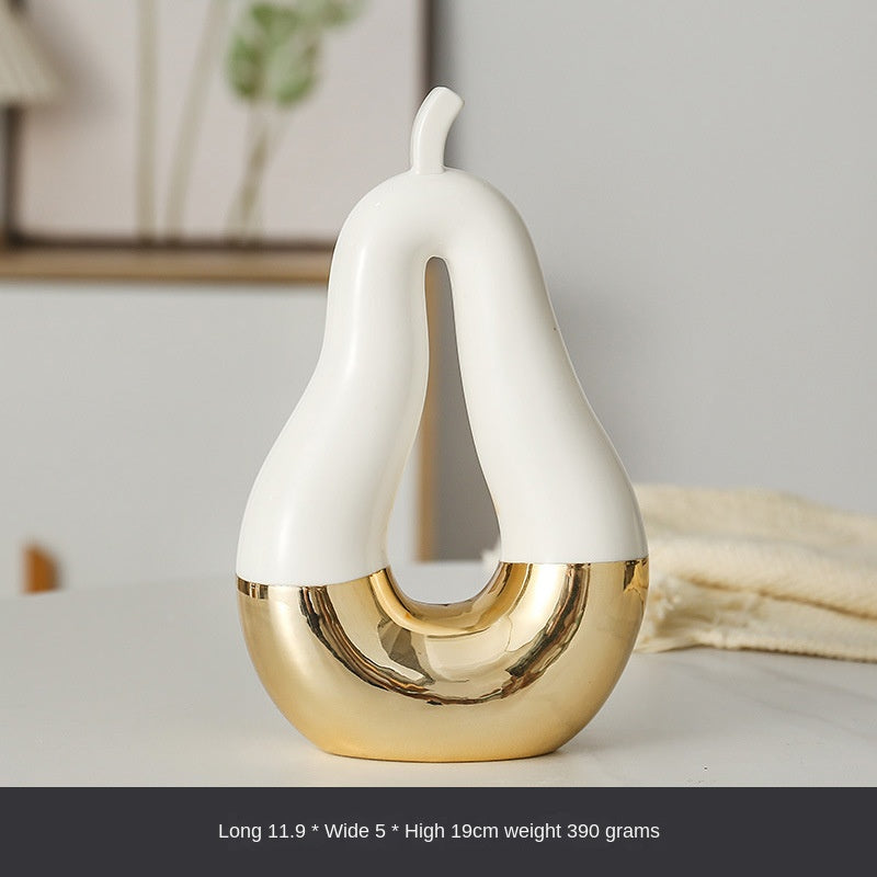 Gilded Apple Pear Ceramic Sculpture Set for Luxury Decor